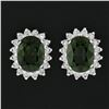 Image 2 : 14K White Gold 3.98 ctw Oval Green Sapphire & Round Diamond Halo Stud Earrings