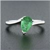 Image 2 : Vintage 14K White Gold 0.71 ctw FINE Pear Colombian Emerald Solitaire Bypass Rin