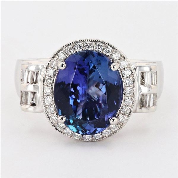 4.63 ctw Tanzanite and 0.54 ctw Diamond Platinum Ring