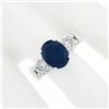 Image 3 : Vintage Platinum 4.95 ctw GIA Oval Dark Blue Sapphire w/ Old European Diamond Ri