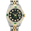 Image 1 : Rolex Ladies Quickset 18K Yellow Gold And Steel Green Vignette Diamond And Emera
