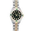 Image 2 : Rolex Ladies Quickset 18K Yellow Gold And Steel Green Vignette Diamond And Emera