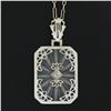 Image 3 : Antique Art Deco 14k White Gold Camphor Glass w/ Filigree Pendant Chain Necklace
