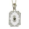 Image 6 : Antique Art Deco 14k White Gold Camphor Glass w/ Filigree Pendant Chain Necklace