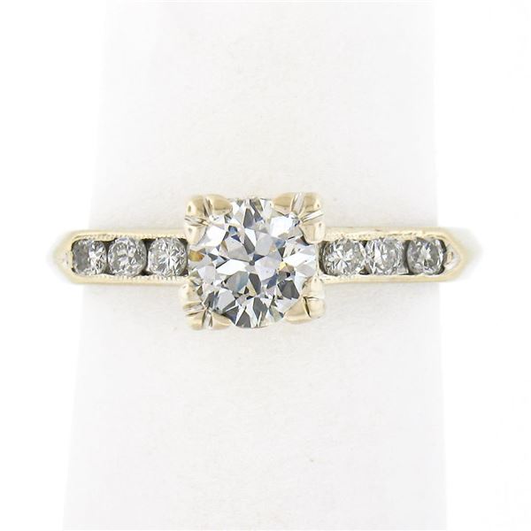 Vintage 14k Gold.70 ctw Old European Diamond Solitaire w/ Accents Engagement Rin