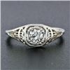 Image 2 : Antique Art Deco 18k White Gold 0.45 ctw European Diamond Solitaire Filigree Rin