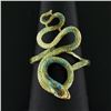 Image 2 : Vintage 18k Yellow Gold Colorful Green & Blue Enamel w/ Detailed Work Snake Ring