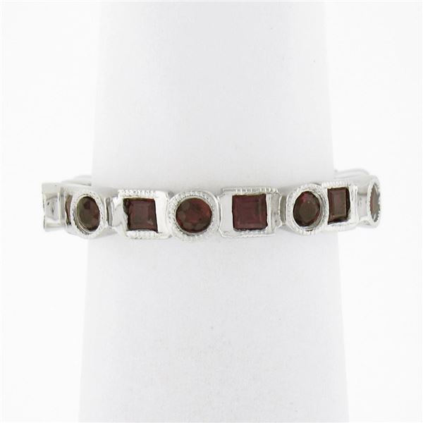 Estate 18k White Gold 1.42 ctw Round & Square Ruby Bezel Station Stack Band Ring