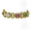 Image 1 : 14K Gold Sapphire Ruby Emerald Diamond MultiColor Cluster & Column Link Bracelet