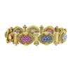 Image 4 : 14K Gold Sapphire Ruby Emerald Diamond MultiColor Cluster & Column Link Bracelet