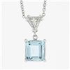 Image 2 : New 14k Gold 1.86 ctw Square Step Aquamarine & Diamonds Pendant & Adjustable Cha