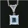 Image 3 : New 14k Gold 1.86 ctw Square Step Aquamarine & Diamonds Pendant & Adjustable Cha