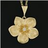 Image 3 : Solid 14k Yellow Gold 0.04 ctw Diamond Detailed Textured Flower Pendant Necklace