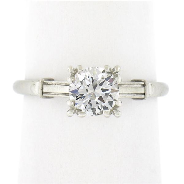 Vintage Platinum 0.75 ctw Old Cut Fiery Diamond in Square Basket Engagement Ring