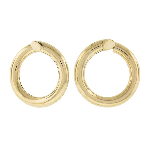 Solid 14K Yellow Gold Large Smooth Polished Tubes 34mm Round Hoop Earrings