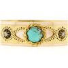 Image 6 : Antique Etruscan Revival 14K Gold Turquoise & Rose Cut Diamond Bangle Bracelet