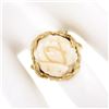 Image 3 : Vintage 14k Gold Large Carved Rose Flower White Angel Skin Coral Freeform Ring