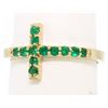 Image 4 : NEW 14k Yellow Gold 0.25 ctw Round Green Emerald Curved Sideways Cross Band Ring