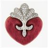 Image 1 : Boris LeBeau 18K TT Gold Deep Pink Enamel w/ Diamond Textured Heart Pin Brooch