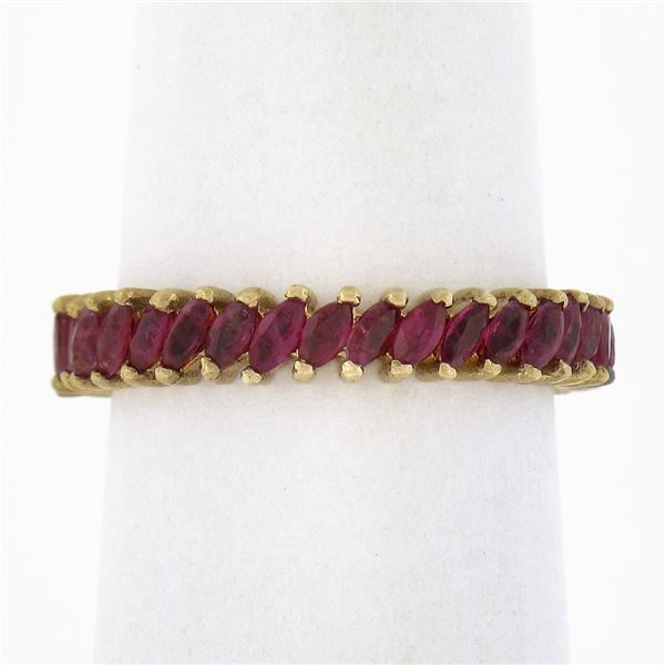 Vintage 14k Yellow Gold 3 ctw Marquise Prong Ruby Eternity Stackable Band Ring
