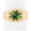 Image 1 : Unisex Vintage 14k Gold 0.85 ctw Green Tourmaline Solitaire Gypsy Belcher Ring