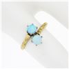 Image 5 : Antique 14K Yellow Gold Dual Round Cabochon Opal Etched Work Petite Bypass Ring