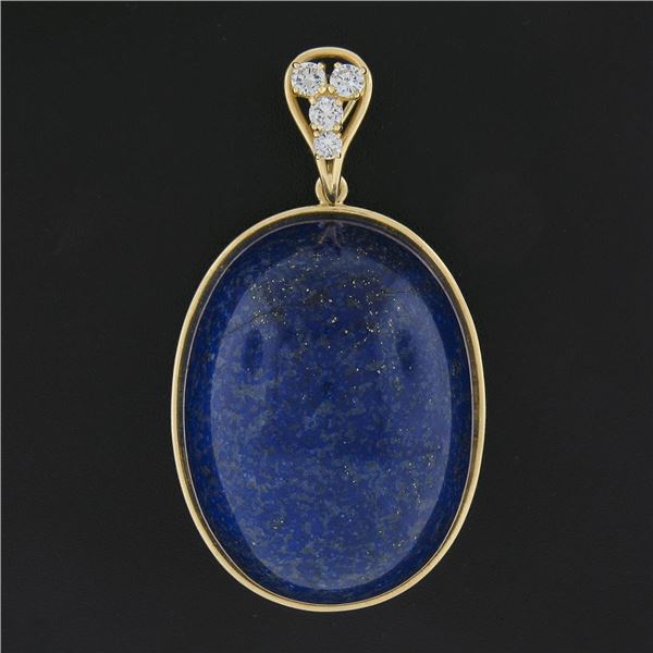 Vintage Handmade Yellow Gold Domed Oval Polished Lapis w/ Diamond Bail Pendant