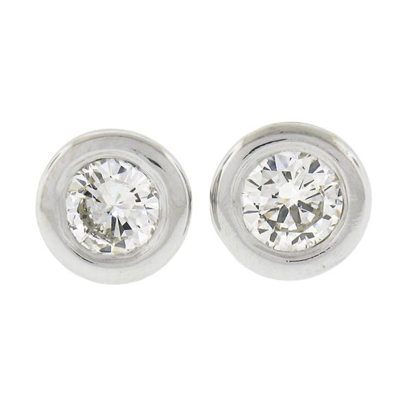 New 14k White Gold 0.26 ctw Martini Bezel Round Brilliant Diamond Stud Earrings