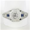 Image 1 : Antique Art Deco 18k Gold .40 ctw Old Diamond & French Sapphire Hand Engraved Ri
