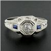 Image 2 : Antique Art Deco 18k Gold .40 ctw Old Diamond & French Sapphire Hand Engraved Ri