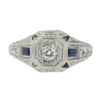 Image 4 : Antique Art Deco 18k Gold .40 ctw Old Diamond & French Sapphire Hand Engraved Ri