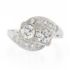 Image 4 : Vintage Platinum 1.66 ctw Old European Cut Dual Diamond Bypass Ring w/ Accents