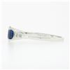 Image 7 : 14k White Gold 1.57 ctw Round Sapphire & Baguette Diamond 3 Stone Engagement Rin