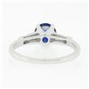 Image 8 : 14k White Gold 1.57 ctw Round Sapphire & Baguette Diamond 3 Stone Engagement Rin