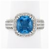Image 1 : Platinum 3.58 ctw Cushion Aquamarine w/ Diamond Halo & Accents Mil grain Work Ri