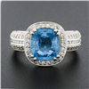 Image 2 : Platinum 3.58 ctw Cushion Aquamarine w/ Diamond Halo & Accents Mil grain Work Ri