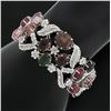Image 2 : 18K Gold Oval Cabochon 49.55 ctw Multi Color Tourmaline Diamond Wide Bracelet