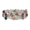 Image 3 : 18K Gold Oval Cabochon 49.55 ctw Multi Color Tourmaline Diamond Wide Bracelet