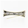Image 4 : Antique 14k Yellow Gold Square Blue Montana Sapphire & Pearl Open Bar Pin Brooch