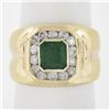 Image 1 : Estate 14k Yellow Gold 1.56 ctw Green Emerald & Channel Set Diamond Wide Band Ri