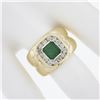 Image 3 : Estate 14k Yellow Gold 1.56 ctw Green Emerald & Channel Set Diamond Wide Band Ri