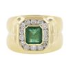 Image 4 : Estate 14k Yellow Gold 1.56 ctw Green Emerald & Channel Set Diamond Wide Band Ri