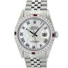 Image 2 : Rolex Mens Stainless Steel White Roman 36MM Diamond And Ruby Datejust Wristwatch