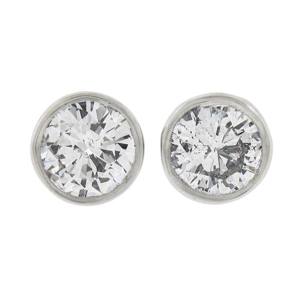 New Classic 14k White Gold 0.52 ctw Bezel Round Brilliant Diamond Stud Earrings