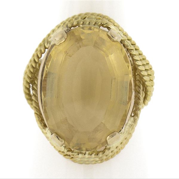 Vintage 18k Gold 10.84 ctw Oval Citrine Twisted Wire Frame Large Cocktail Ring