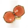 Image 1 : Vintage 14K Gold 12.4mm Ball Orange Coral Handmade Wire Basket Large Bypass Ring