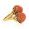 Image 5 : Vintage 14K Gold 12.4mm Ball Orange Coral Handmade Wire Basket Large Bypass Ring