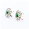 Image 3 : 3.97 ctw Emerald and 1.17 ctw Diamond Platinum and 18K Yellow Gold Earrings