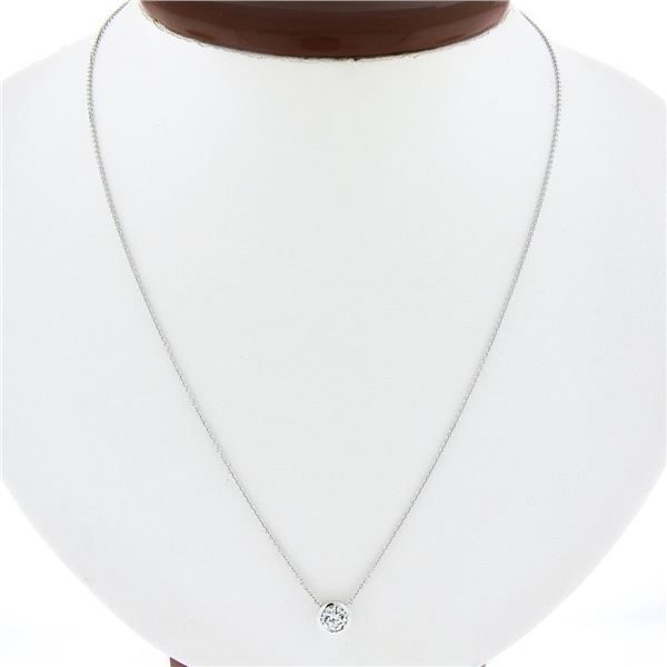 NEW 14k White Gold 0.55 ctw Round Bezel Diamond Solitaire Pendant Adjustable Cha