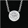 Image 3 : NEW 14k White Gold 0.55 ctw Round Bezel Diamond Solitaire Pendant Adjustable Cha